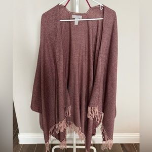 Nordstrom Red/Maroon Chevron Shawl Wrap Poncho with Fringe